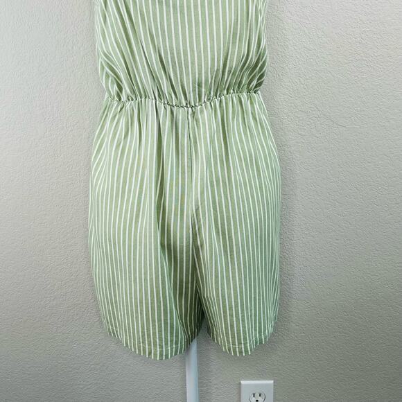 Vero Moda Sleeveless Linen Blend Lace Up Romper Green White Stripe Large/XL NWT - Picture 10 of 13